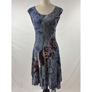 Desigual Fit & Flare Dress Blue Print Size Small Mesh Boho Maximalist Lagenlook